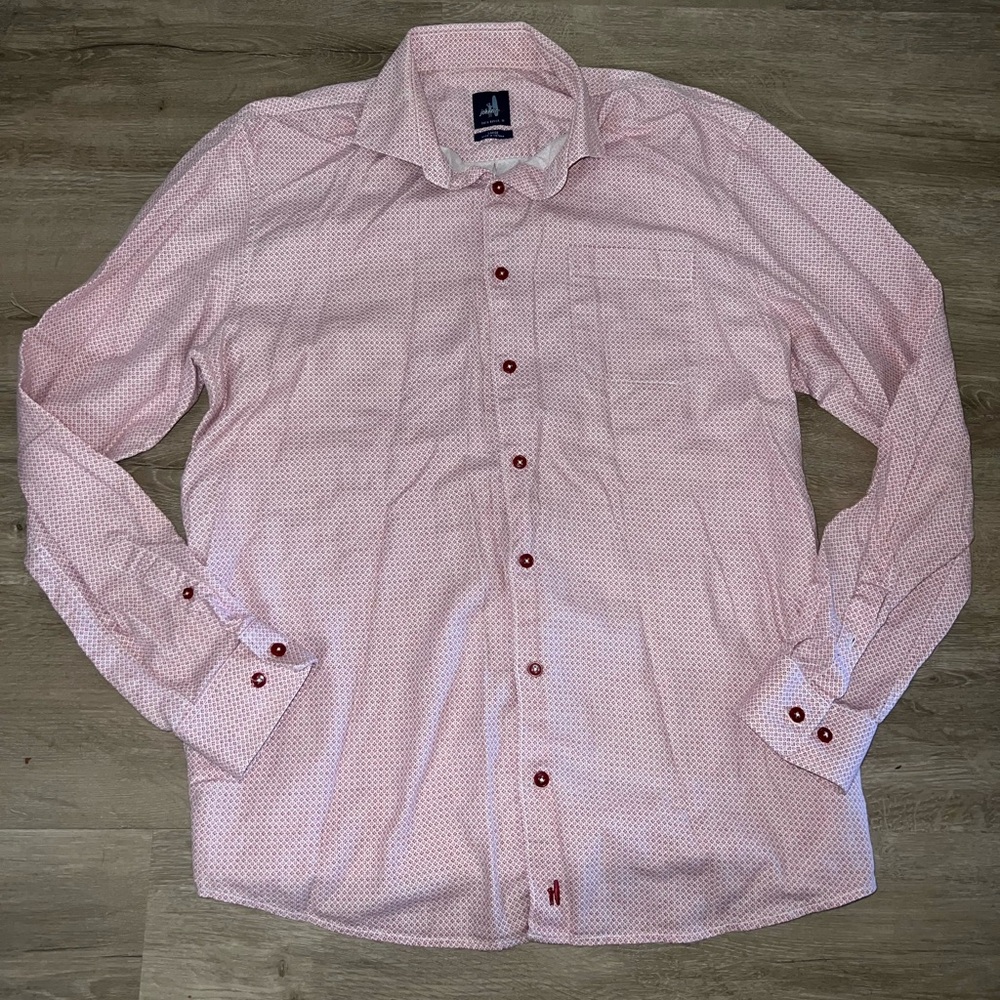 Johnnie-O Men’s Button Down Long Sleeve Shirt White Red Print Preppy Large